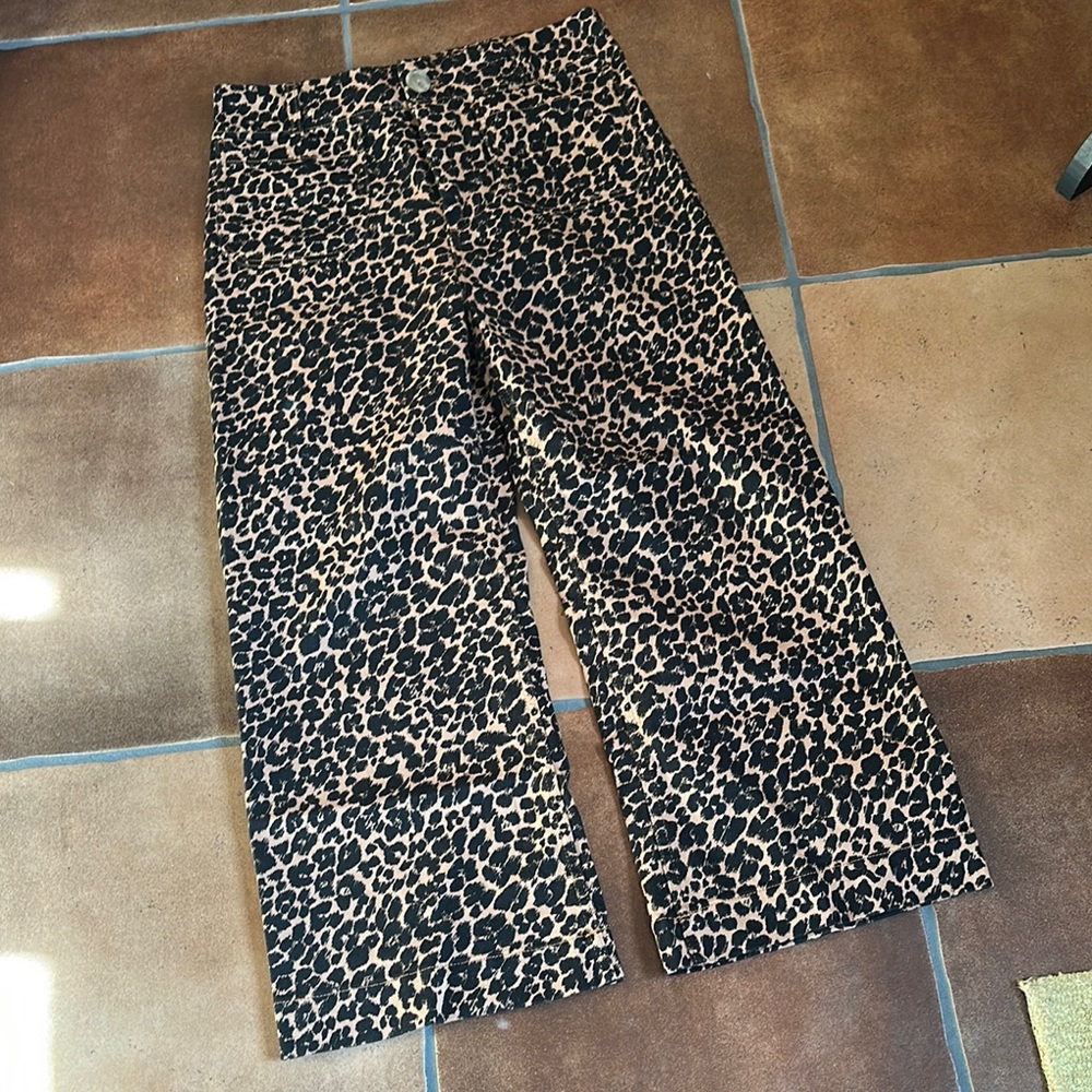 Athropologie Maeve Collette Cropped Leopard Print Wide-Leg Pants